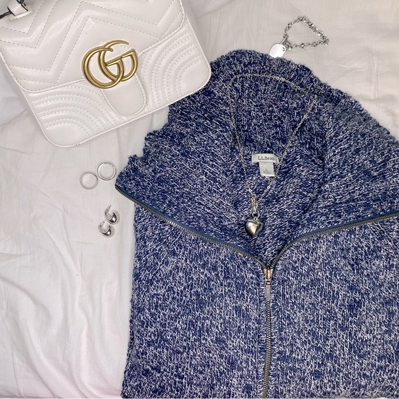 L.L. Bean Sweaters - Vintage L.L. Bean Navy Blue Marled Cardigan Zip Up Sweater With 100% Cotton